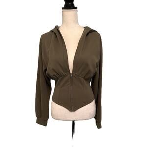NWT Cider Olive Green Hoodie Long Sleeve Corset Style Sweatshirt-Large